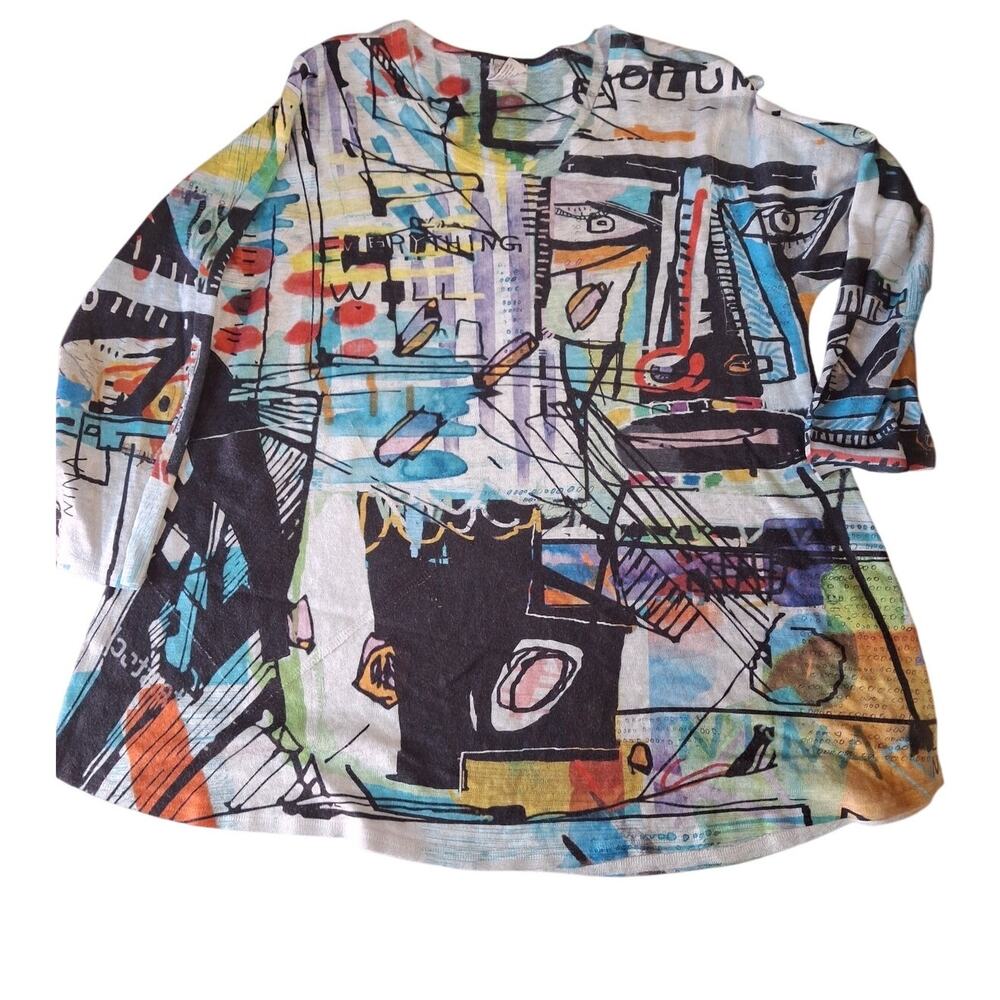 Et’Lois Abstract Print Top 3/4 Sleeve Lightweight Made USA Size L - Picture 5 of 8